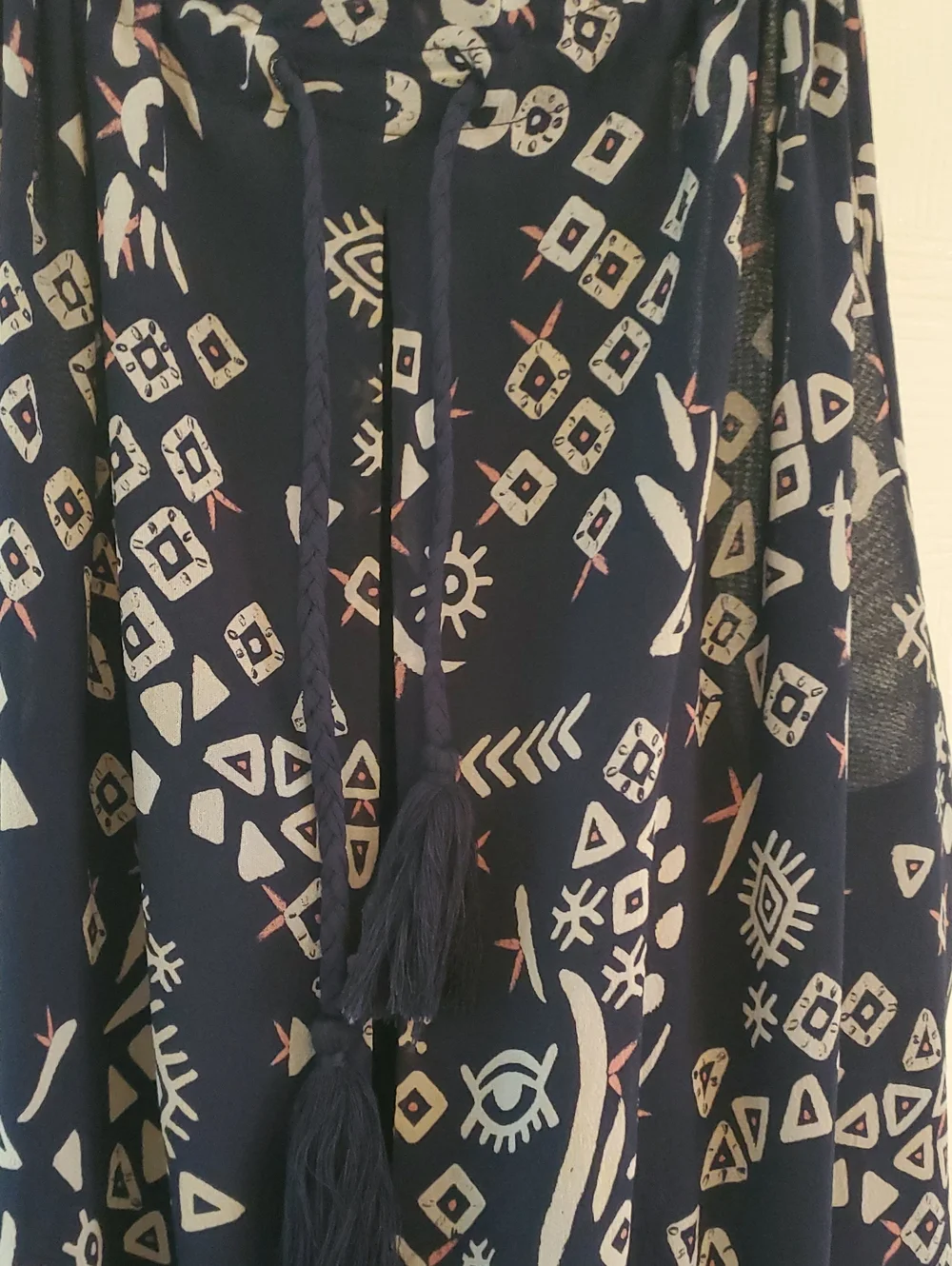 Tory Burch Navy Blue Patterned Silk Halter Jumpsuit